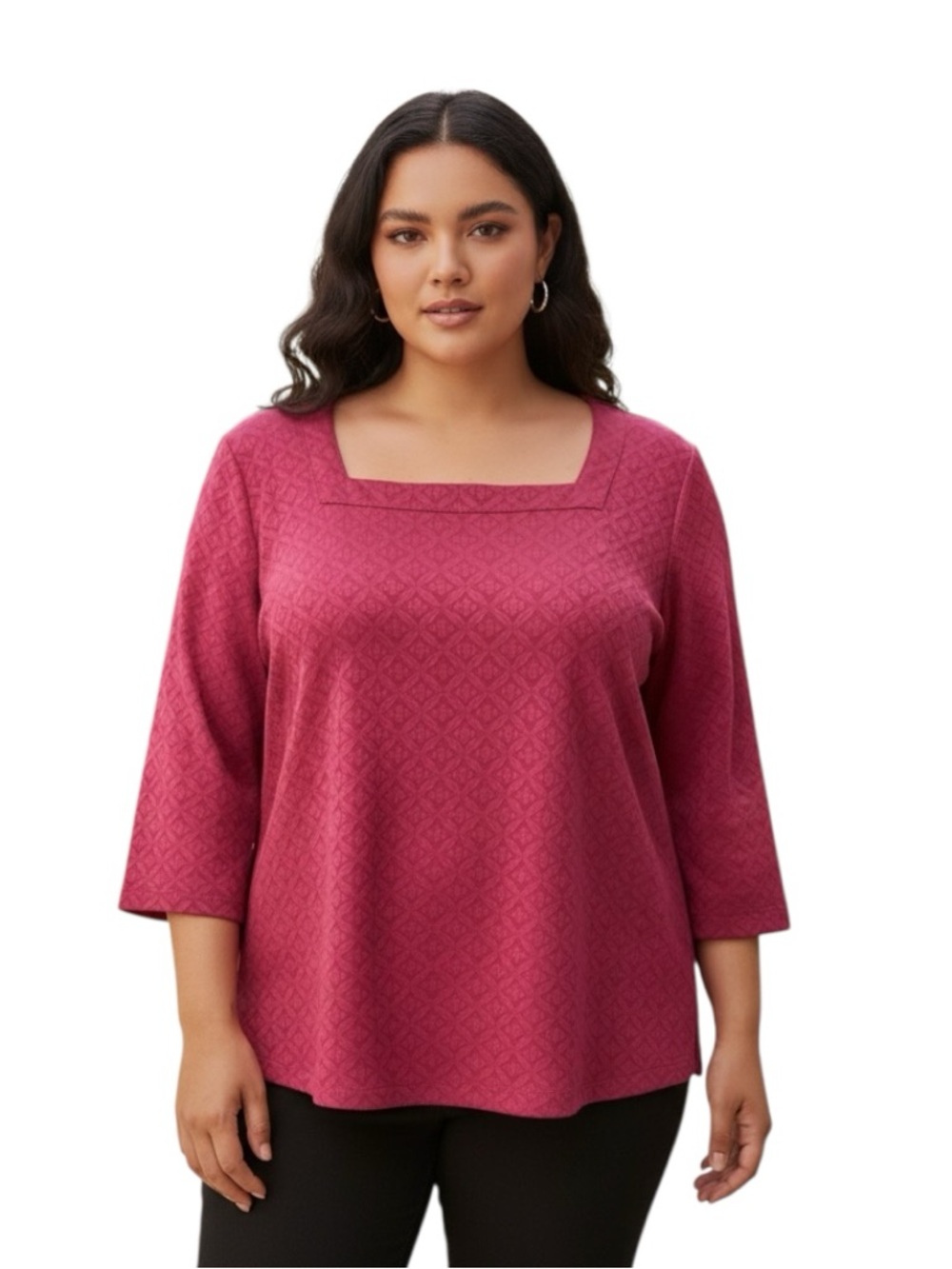 Kim Rogers Plus-Size Square Neck Tunic in Rose 2X
